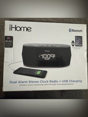 iHome Black Bluetooth Dual Alarm Clock with USB Charging